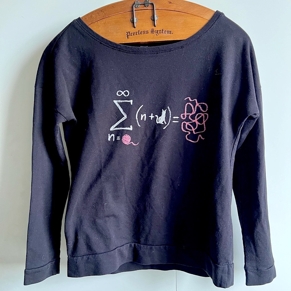 Threadless Black Long Sleeve T-Shirt With Cat Design